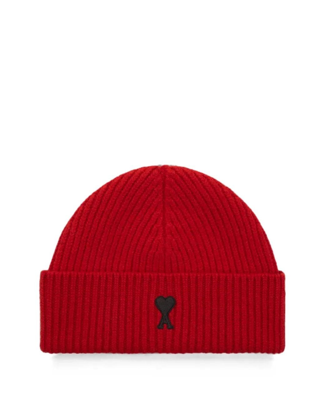 AMI Red Wool Beanie Hat for men