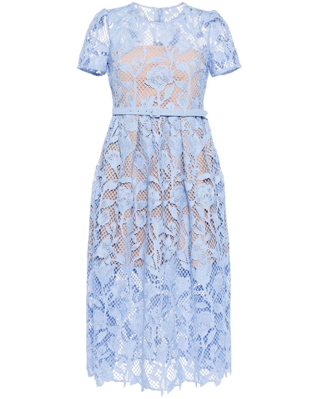 knee length dresses for ladies Light Blue Lace Midi Dress