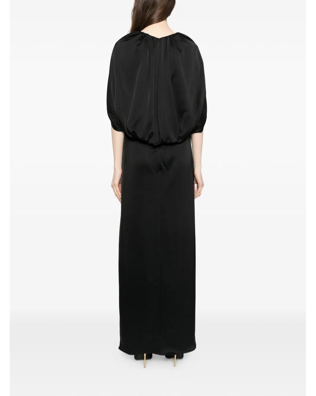 Amsale Black Column Cape Maxi Dress