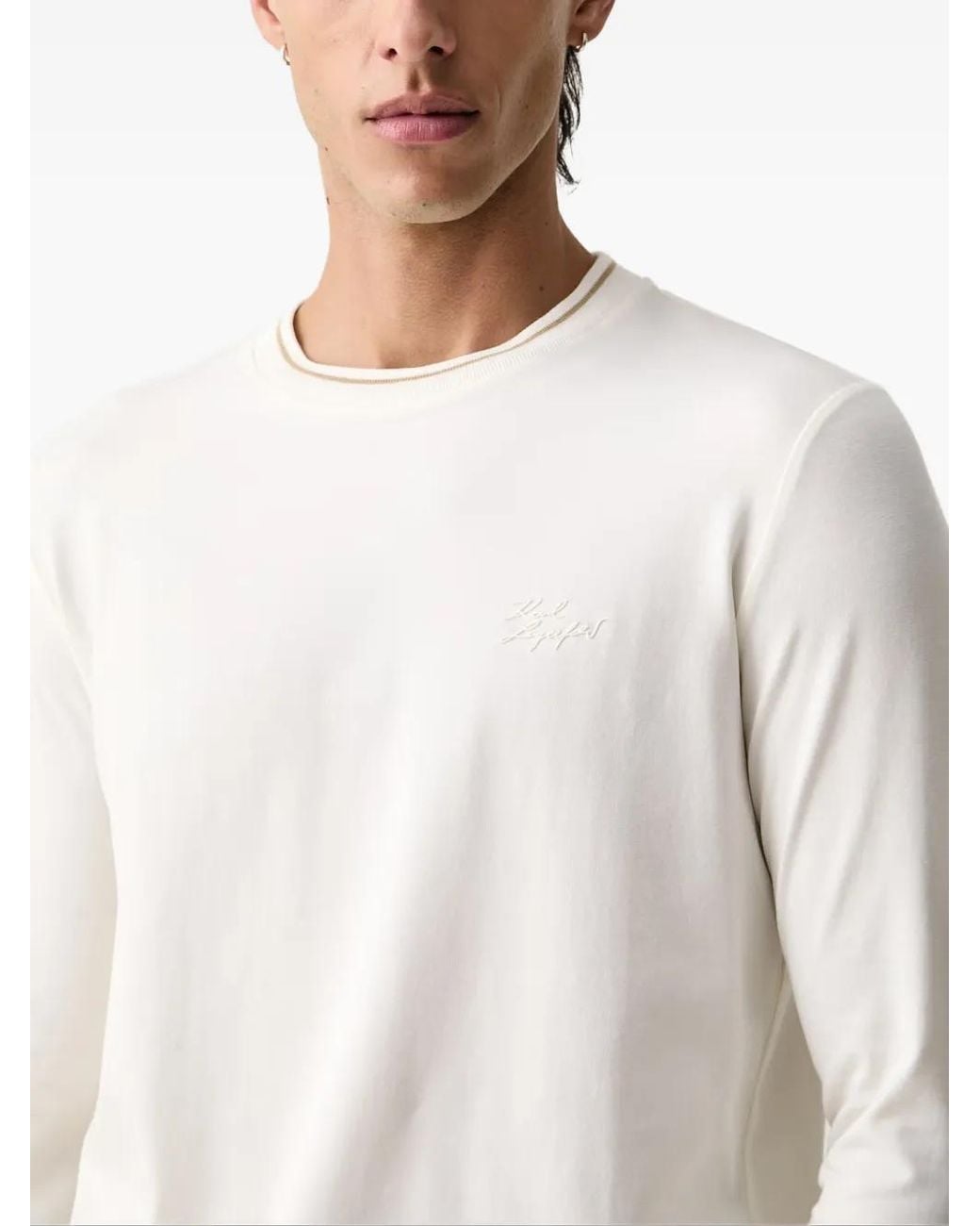 Karl Lagerfeld White Logo-Embroidered Long-Sleeve Top for men