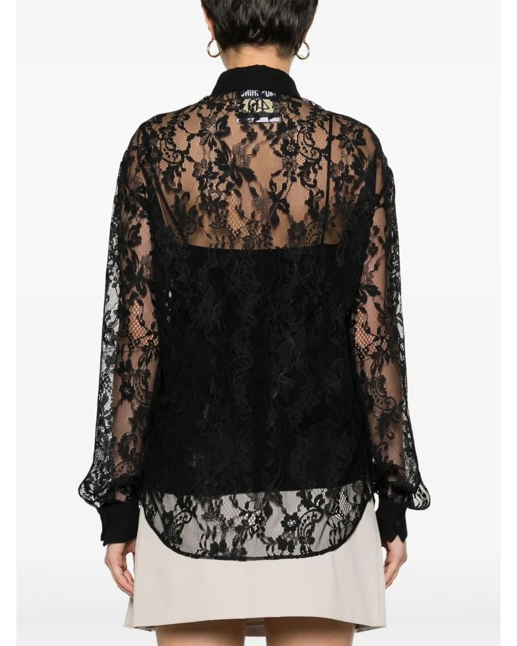 Moschino Black Floral-Lace Button-Up Shirt