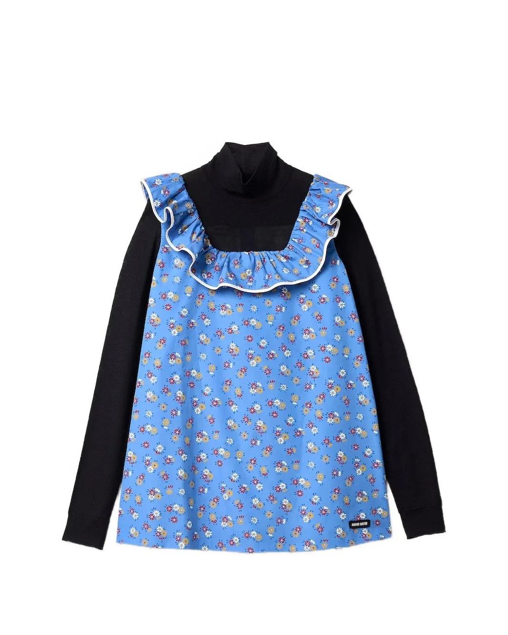Miu Miu Blue Poplin And Wool Knit Top