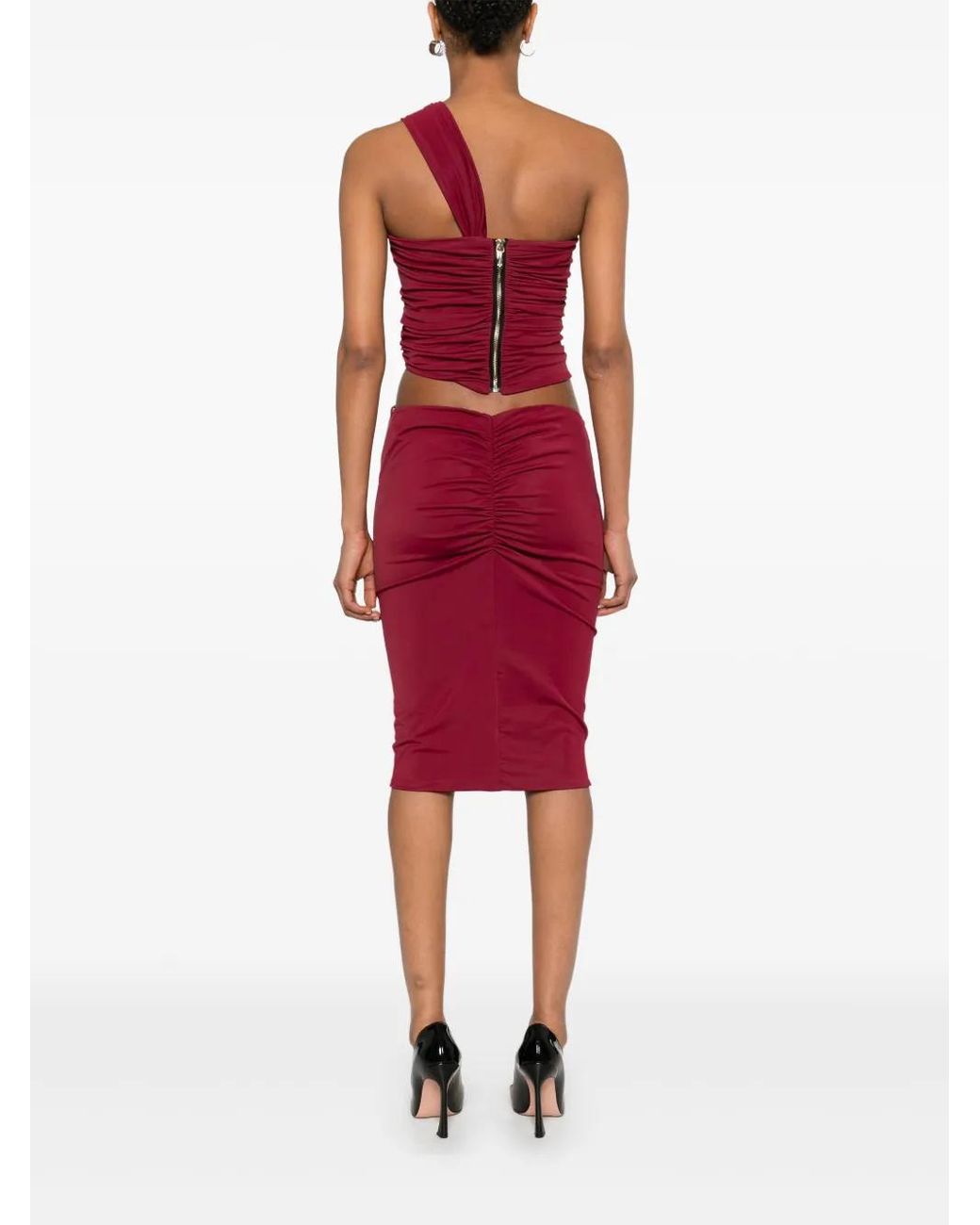 MITILIANE COUTURE Red Cut Out-Detail Pierced Midi Dress