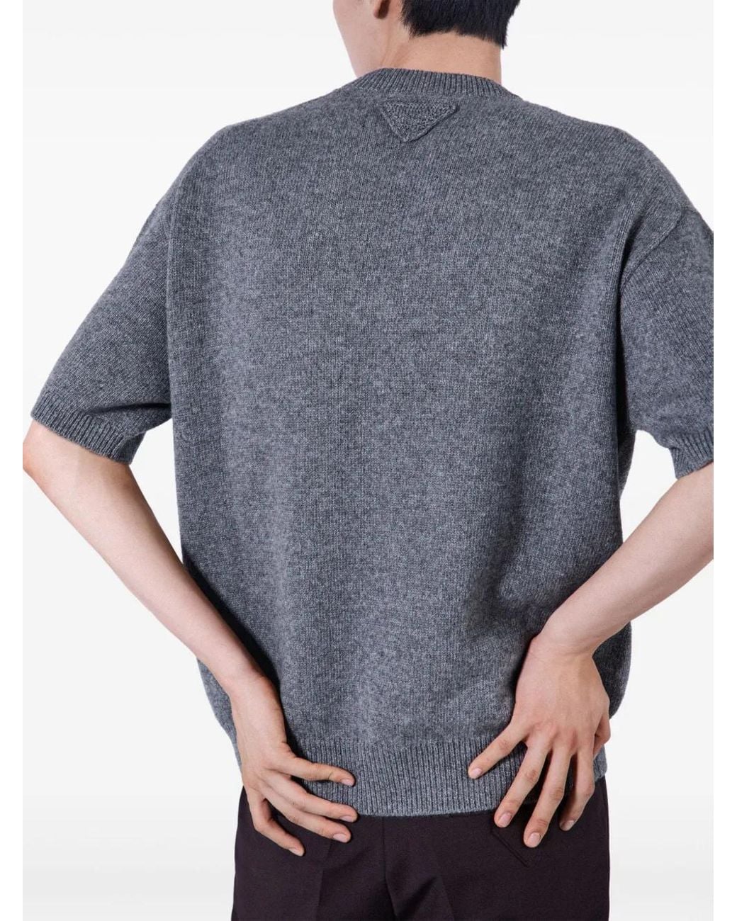 Prada Gray Short-Sleeved Re-Cashmere Sweater for men