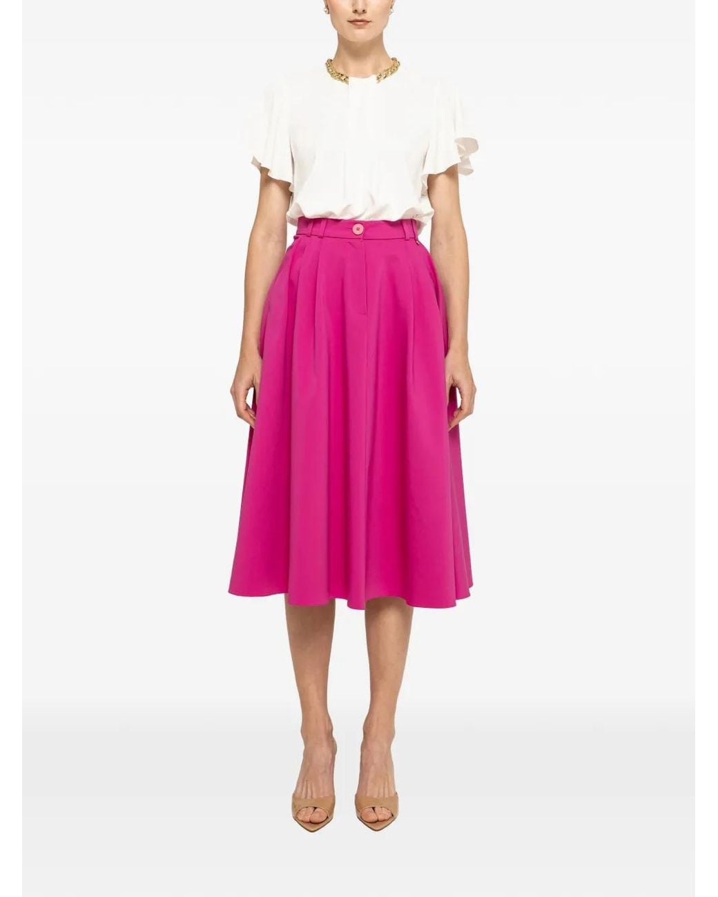 Nissa Pink High-Waisted Cotton Midi Skirt