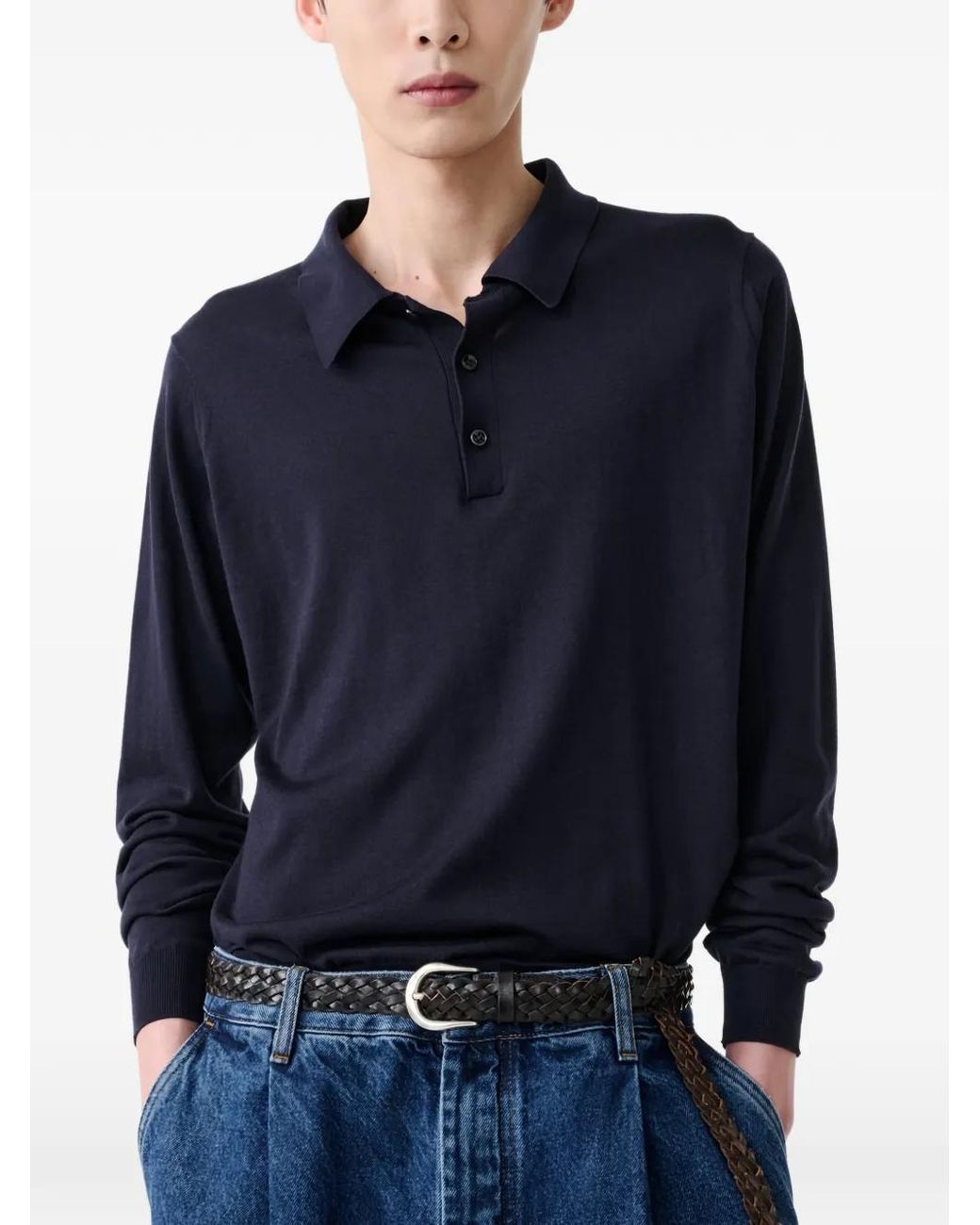 Polo con botones Studio Nicholson de hombre de color Black