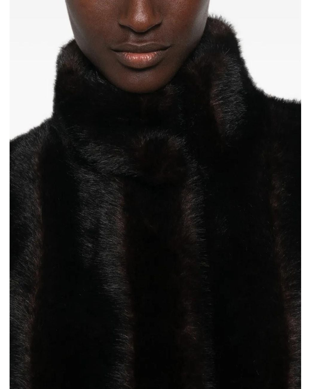 Apparis Black Blair Faux-Fur Stand-Collar Coat