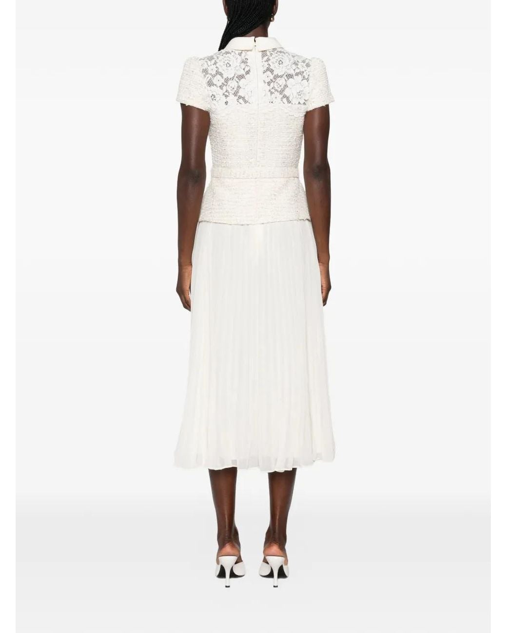 Self-Portrait White Cream Lace Boucle Midi Dress