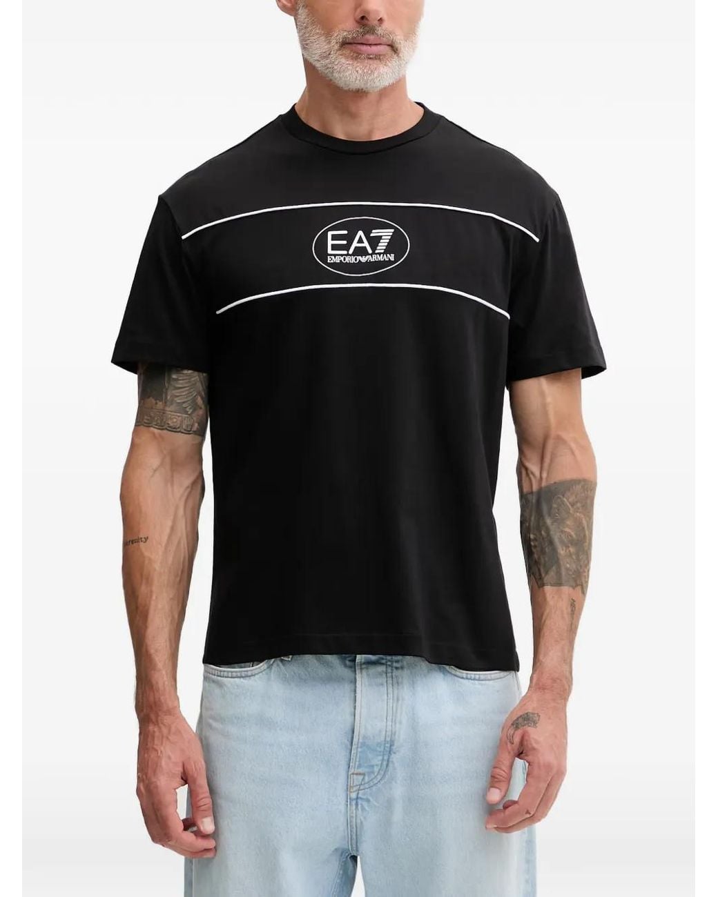 EA7 Black Logo-Print T-Shirt for men