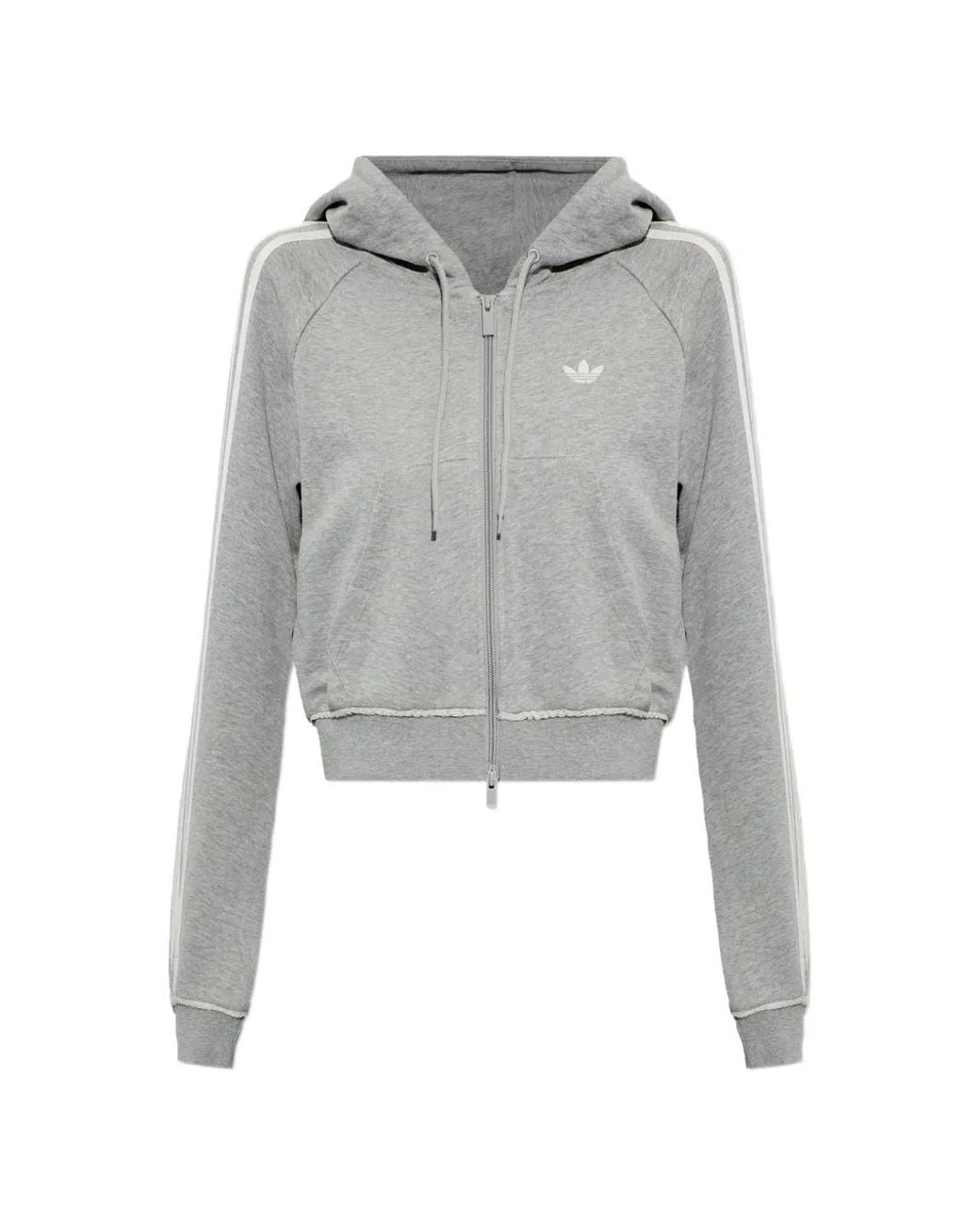 Adidas Gray Logo-Embroidered Zip-Up Hoodie