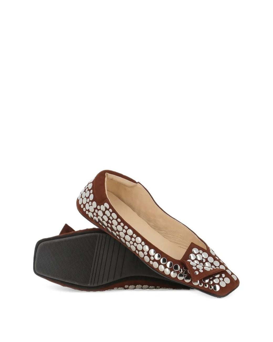 Dove Nuotano Gli Squali White Stud-Embellished Suede Ballet Flats