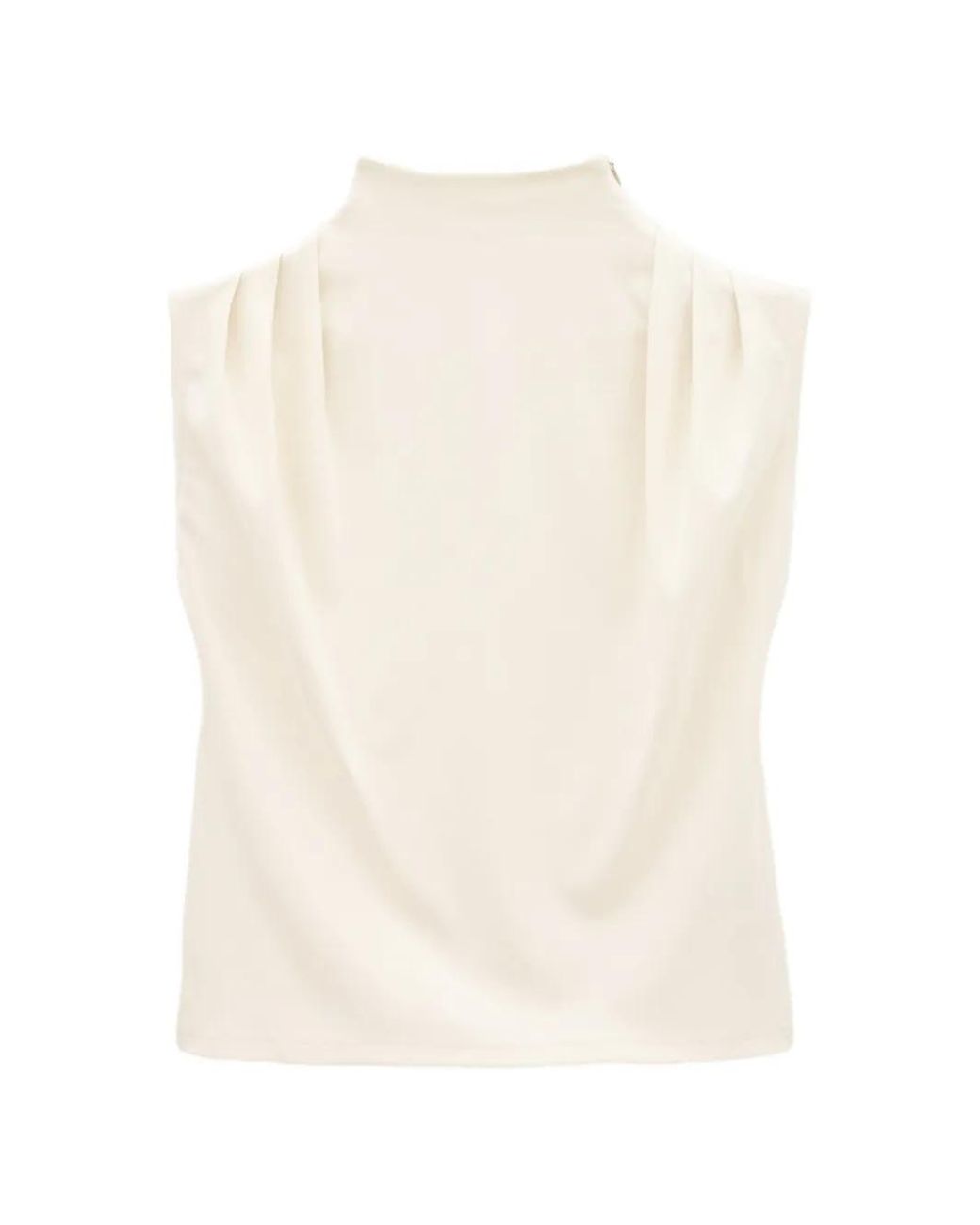 Ba&sh White Blouse Plissée Sans Manches Hoda À Col Montant