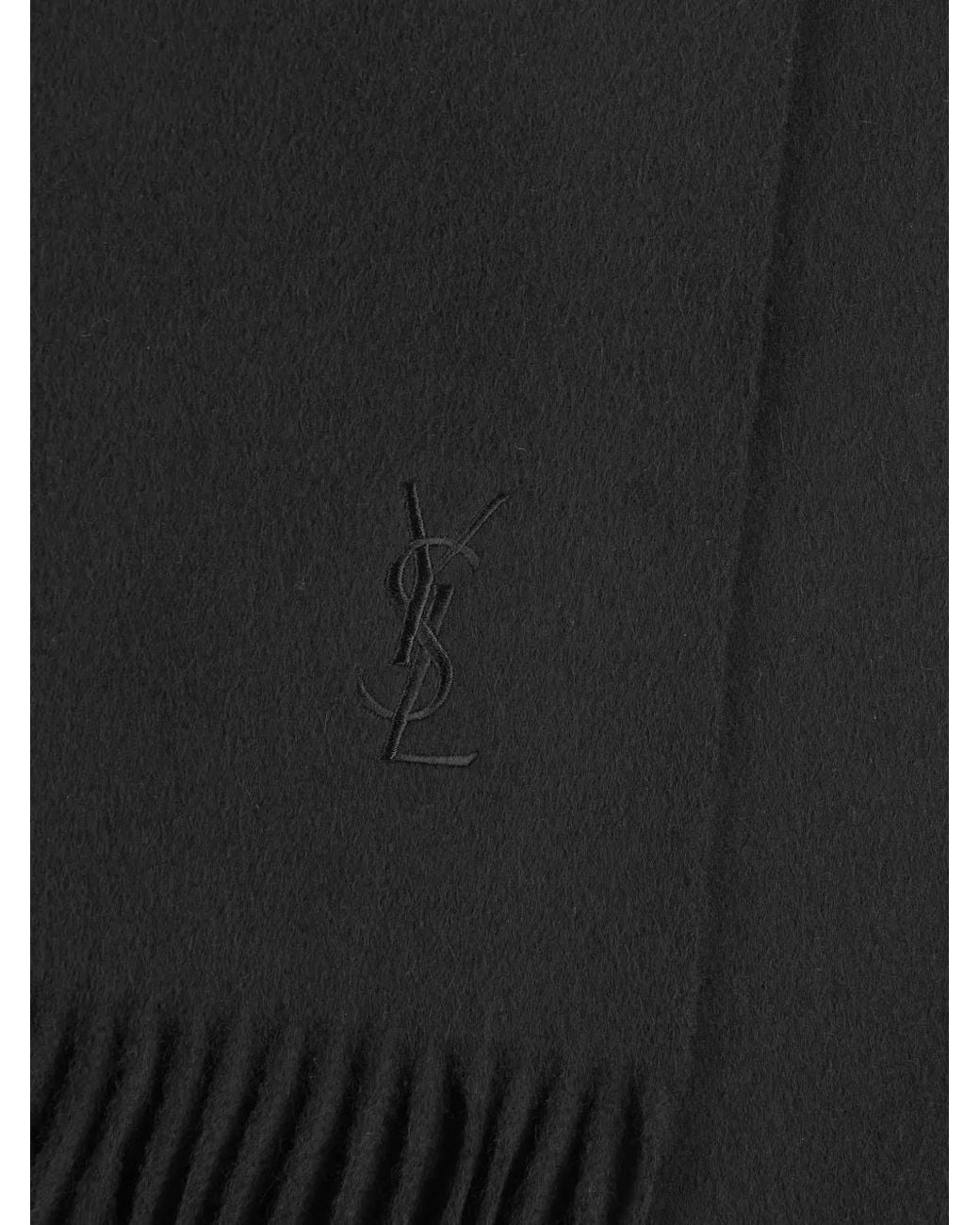 Saint Laurent Black Fringed Throw Scarf for men