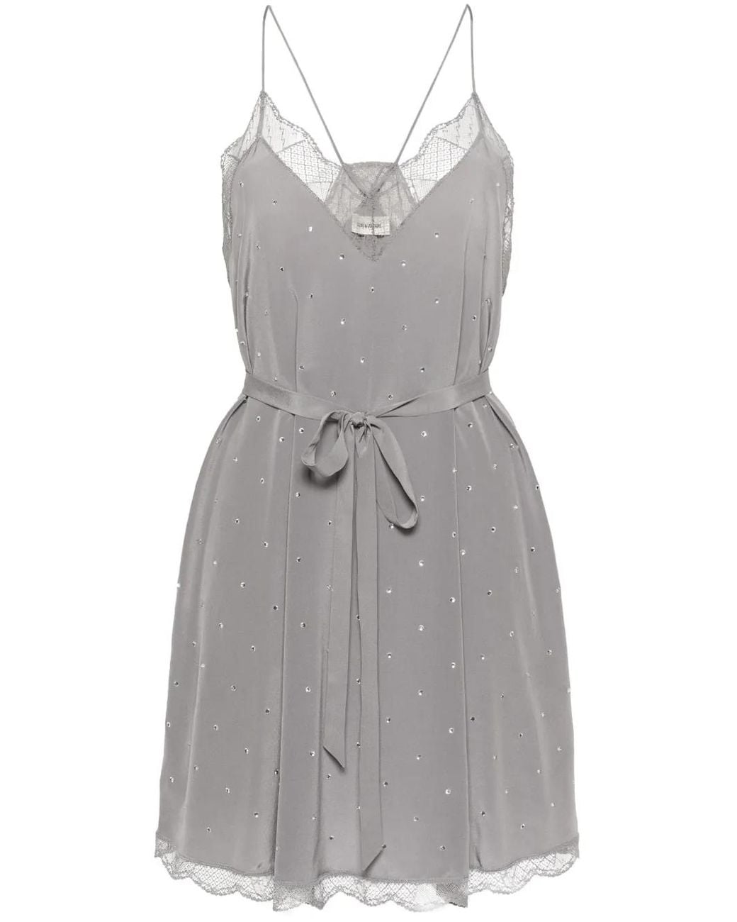 Zadig & Voltaire Gray Ristyz Diamante-Embellished Lace-Trim Silk Mini Dress