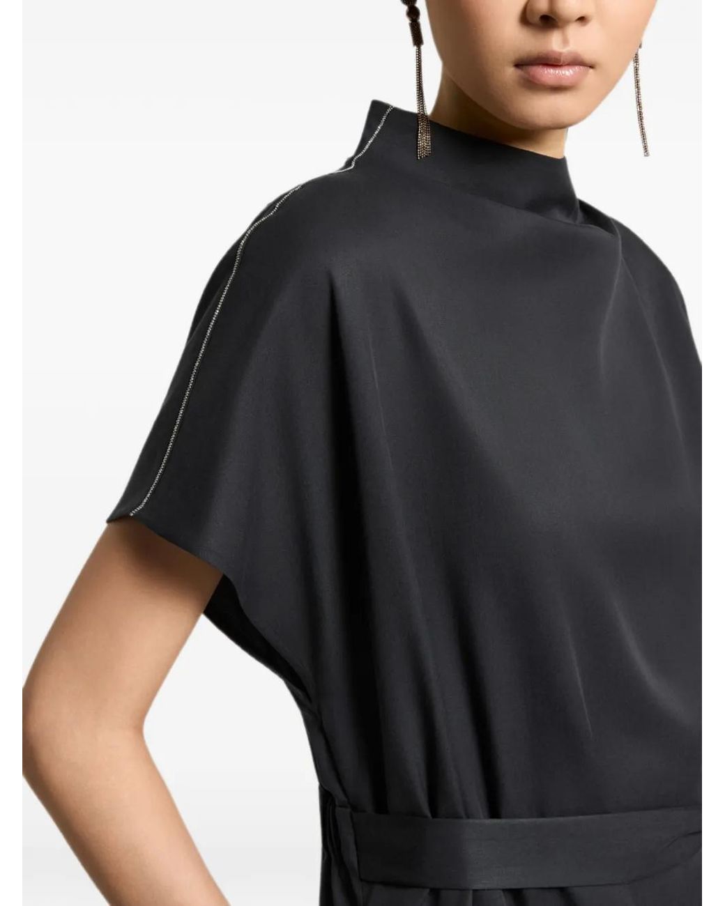 Peserico Black Belted Chain-Trim Midi Dress