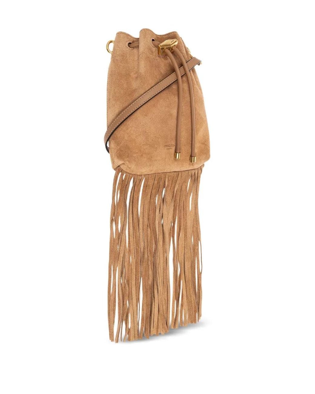 Jimmy Choo Natural Mini Bon Bon Fringe Bucket Bag