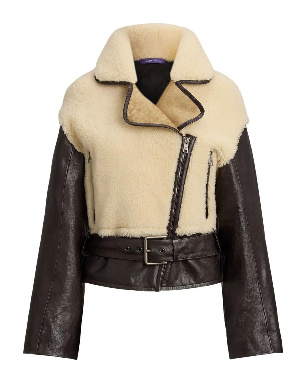 Ralph Lauren Black Silvester Lamb-Shearling Moto Jacket