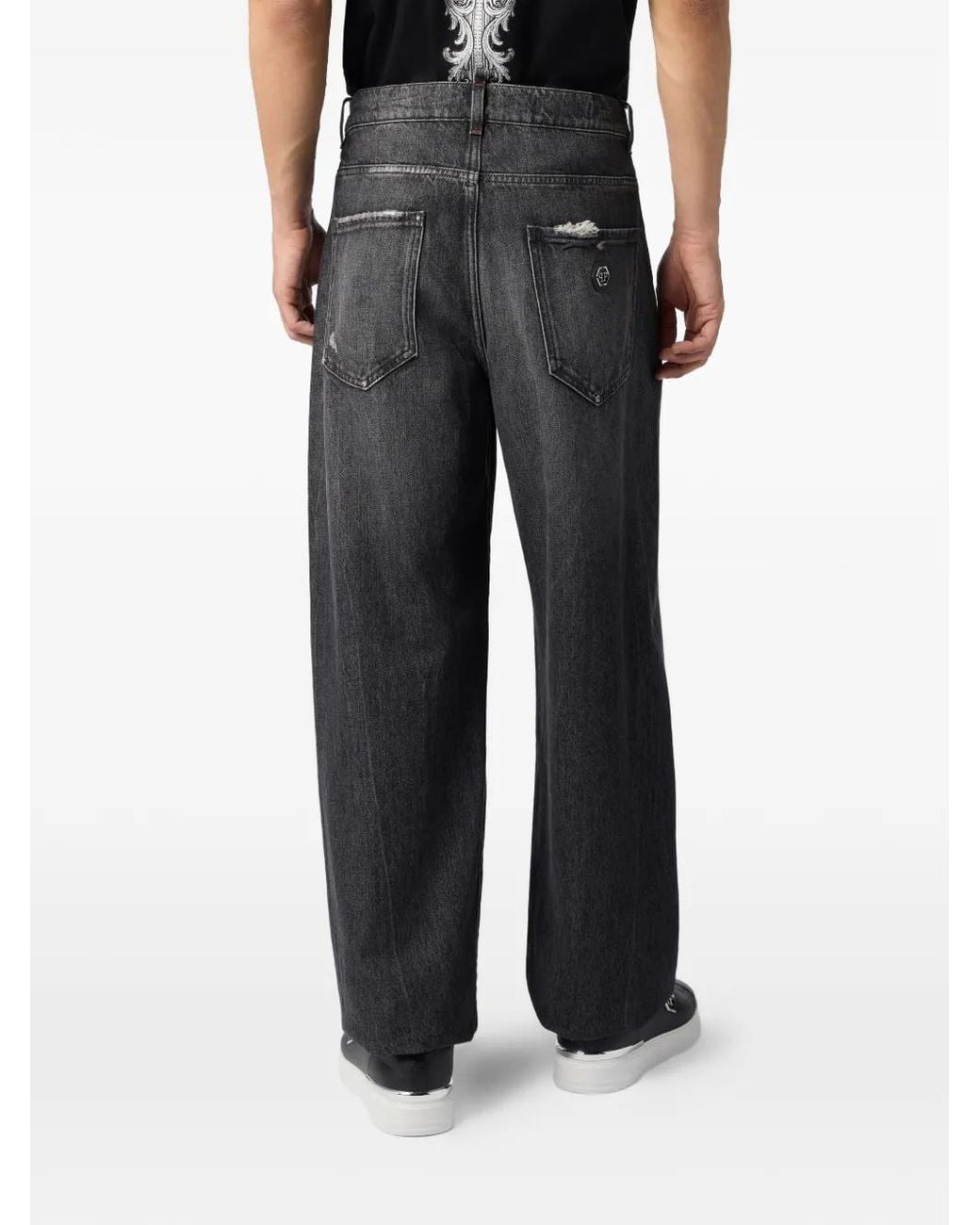 Philipp Plein Black Distressed Loose-Fit Jeans for men