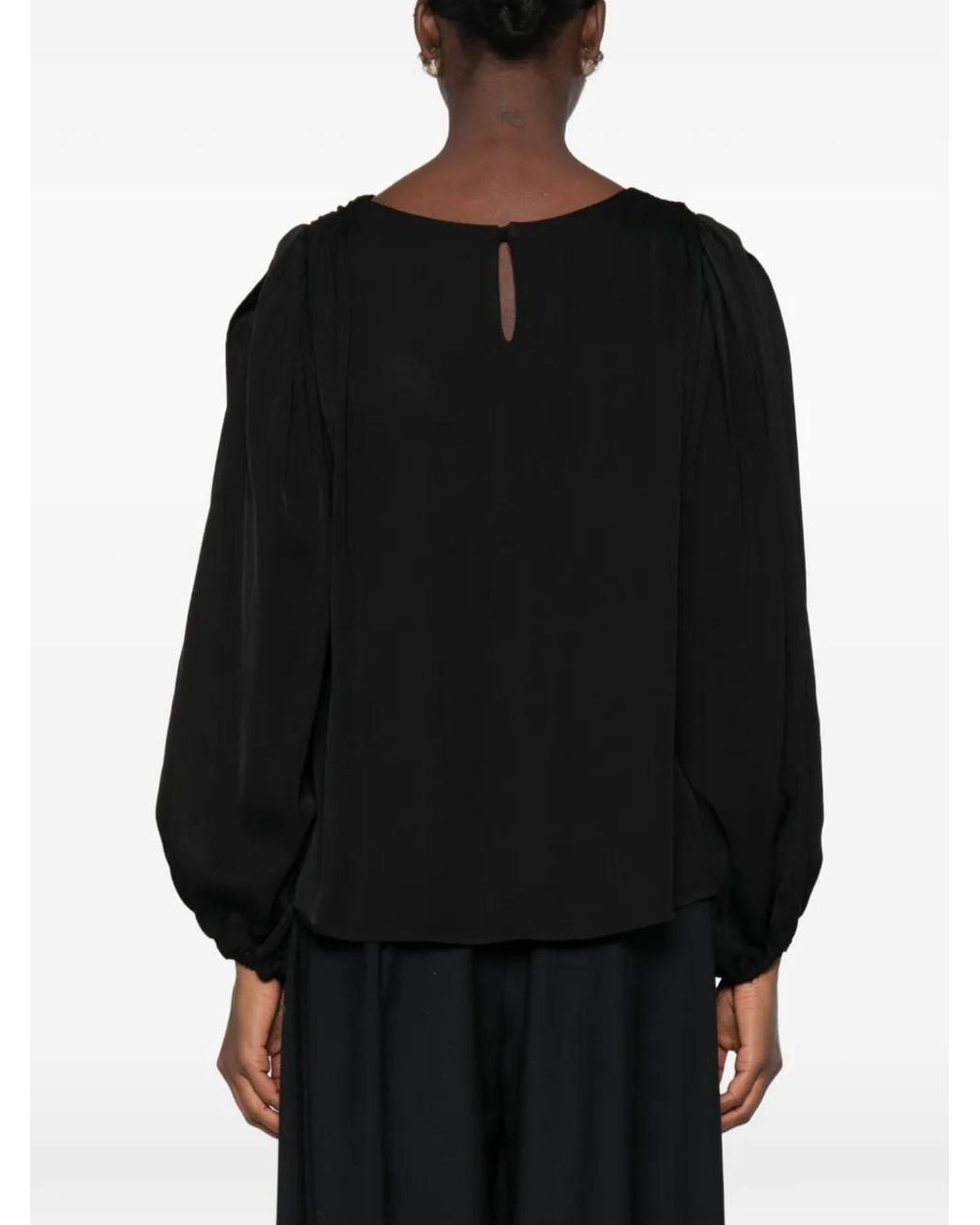 MEIMEIJ Black Slit-Sleeve Pleated Top
