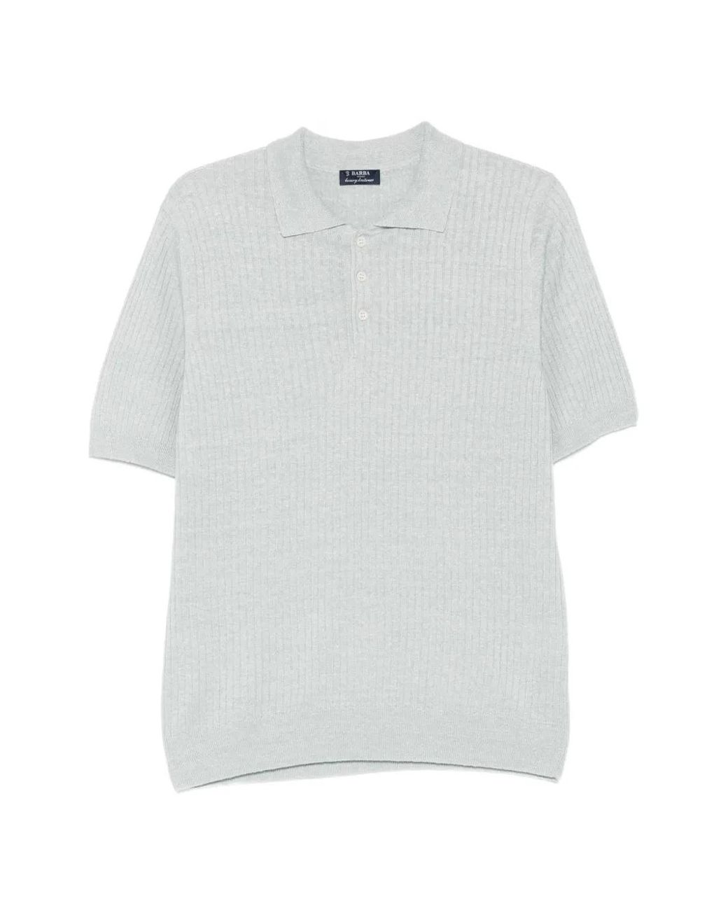 Barba Napoli White Ribbed-Knit Polo Shirt for men