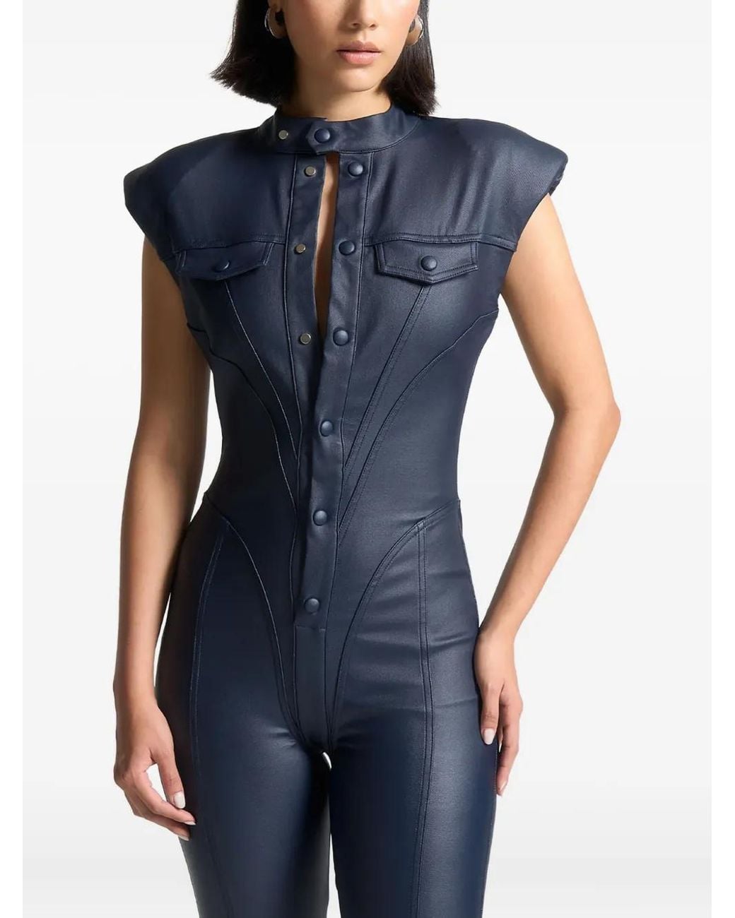 Manière De Voir Blue Annette Wax Coated Denim Jumpsuit