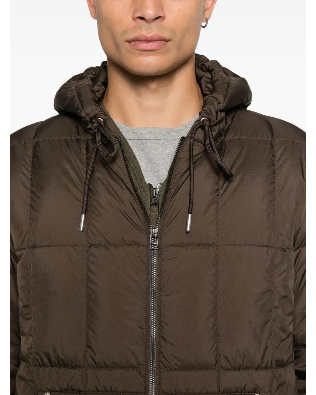 Taion Brown Hooded Quilted Jacket for men
