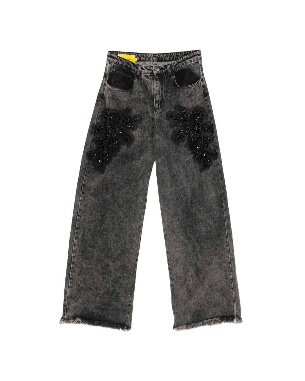 Marques'Almeida Gray Bead-Embellished Frayed Jeans
