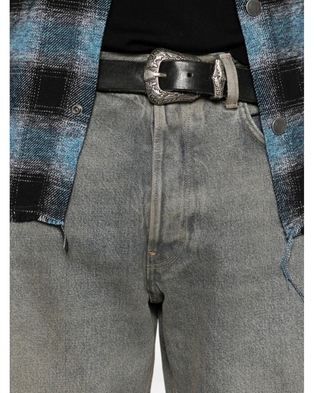Haikure Gray Faded-Effect Logo-Patch Jeans for men