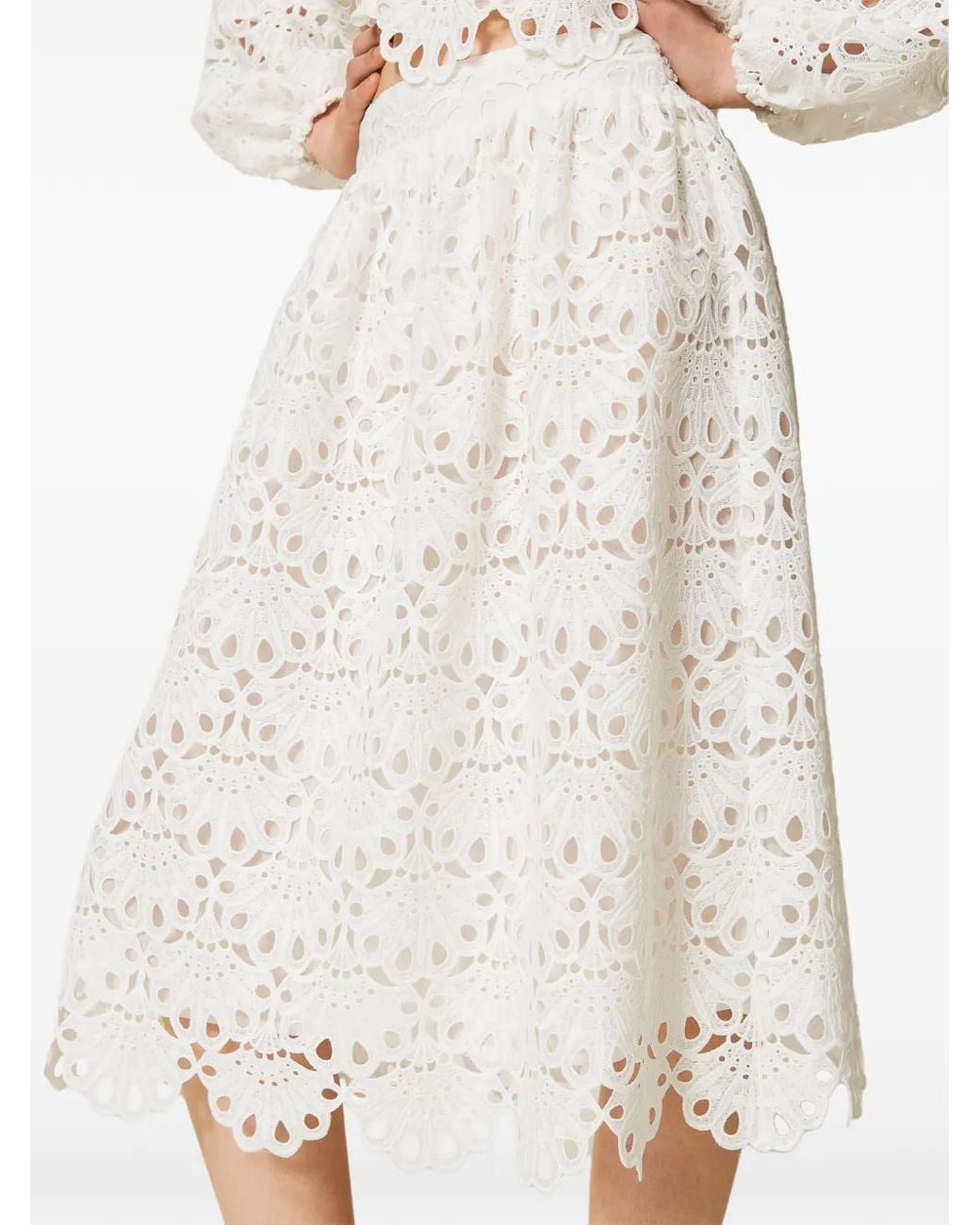 Twinset White Macramé Midi Skirt