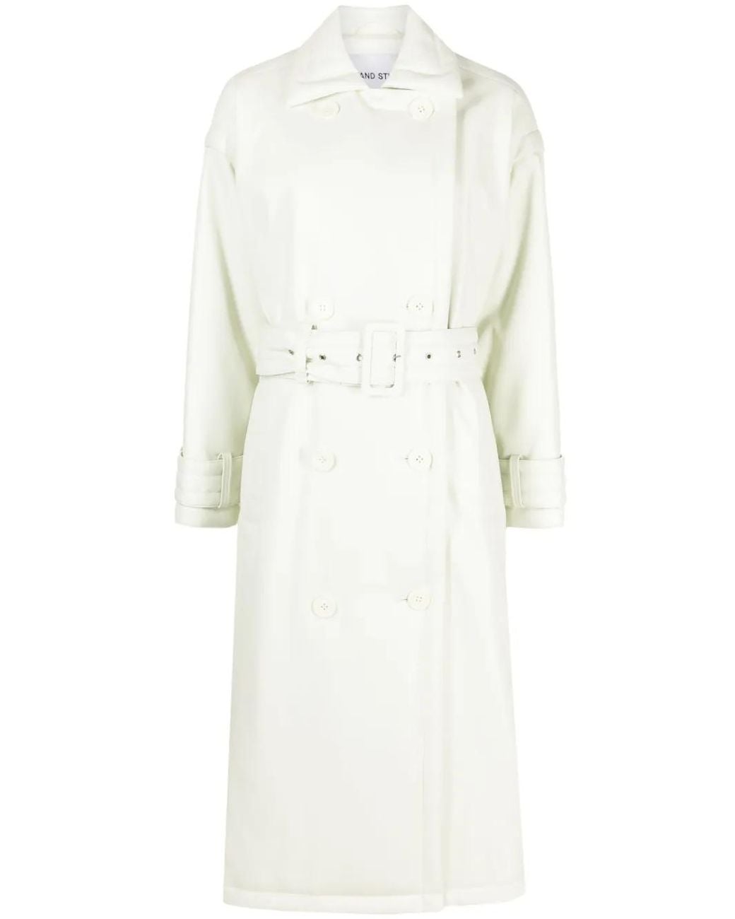 Stand Studio White Emily Double-Breasted Belted Trench Coat