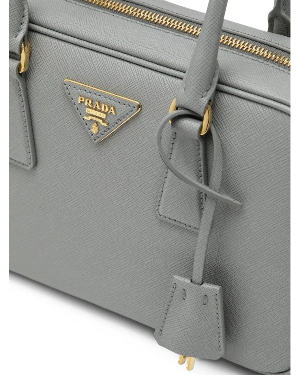 Prada Gray Triangle-Plaque Tote Bag