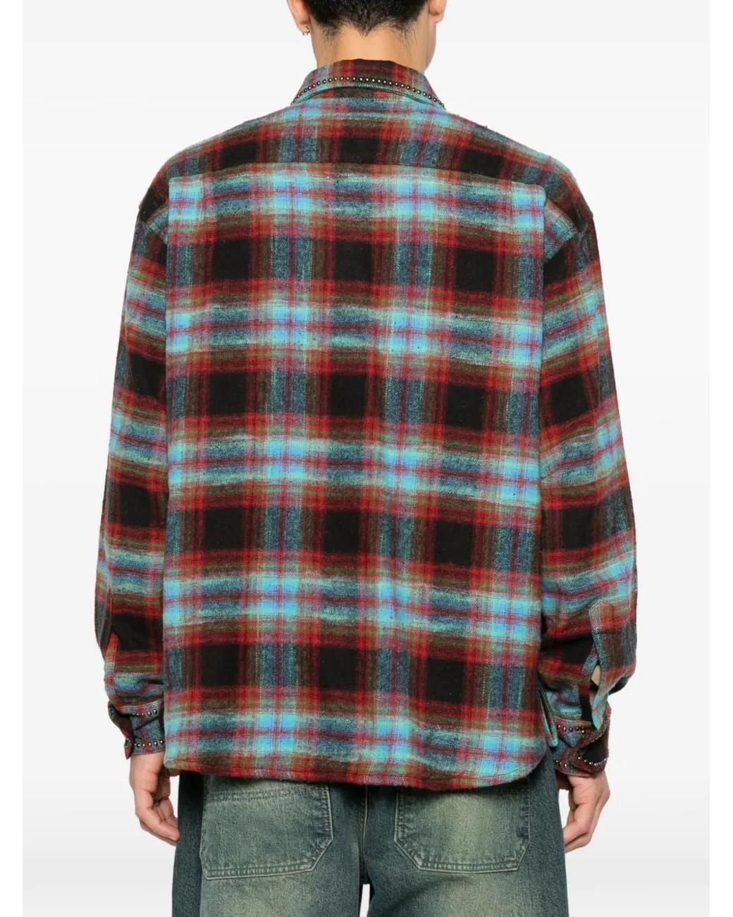 BAZISZT Black Jedi Stud-Embellished Checked Shirt for men