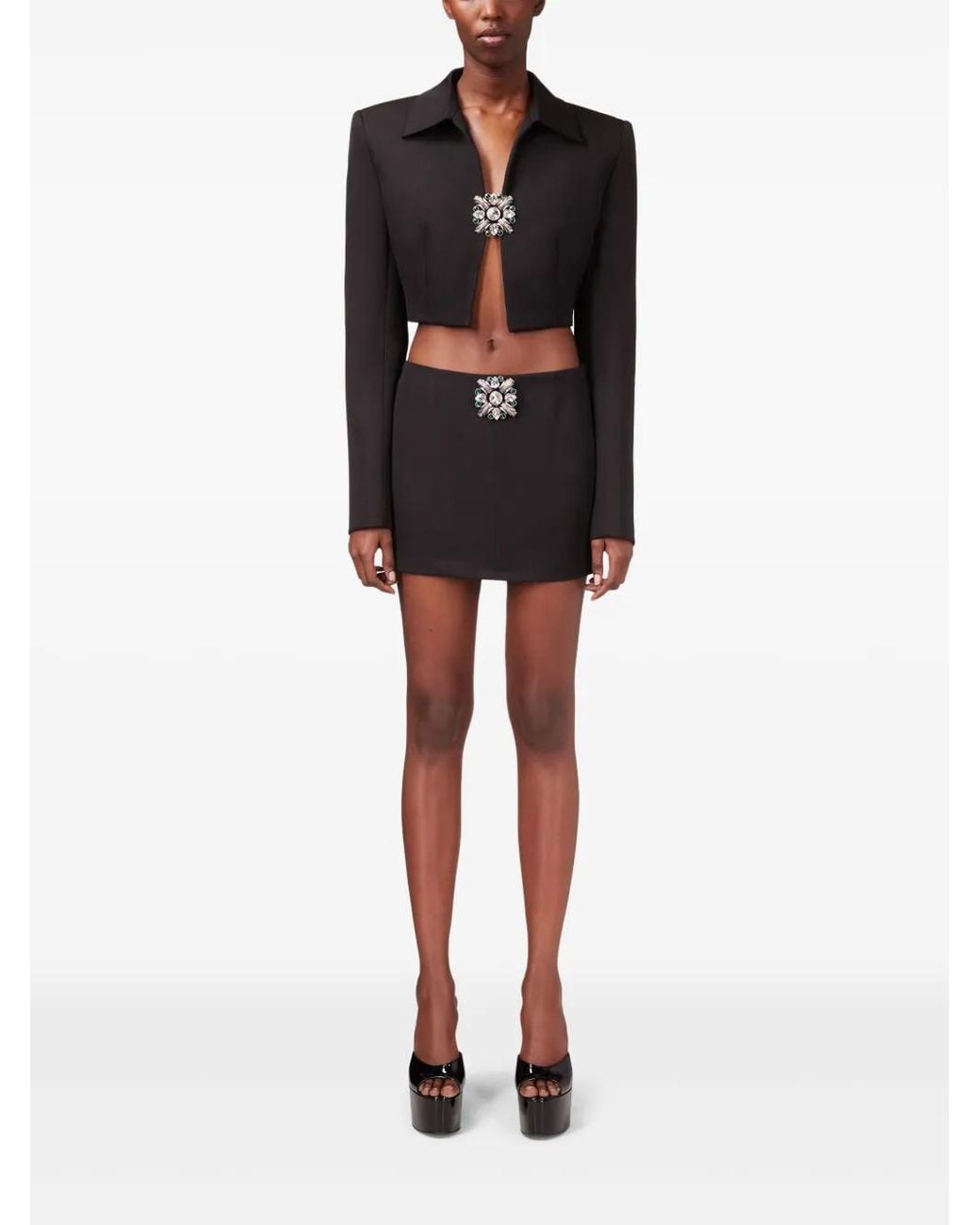 Area Black Cropped Embellished Wool-Twill Jacket