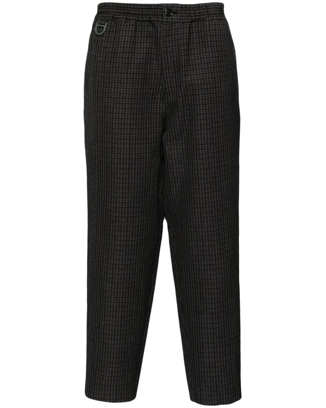 Undercover Black Windowpane Pattern Cropped Trousers for men
