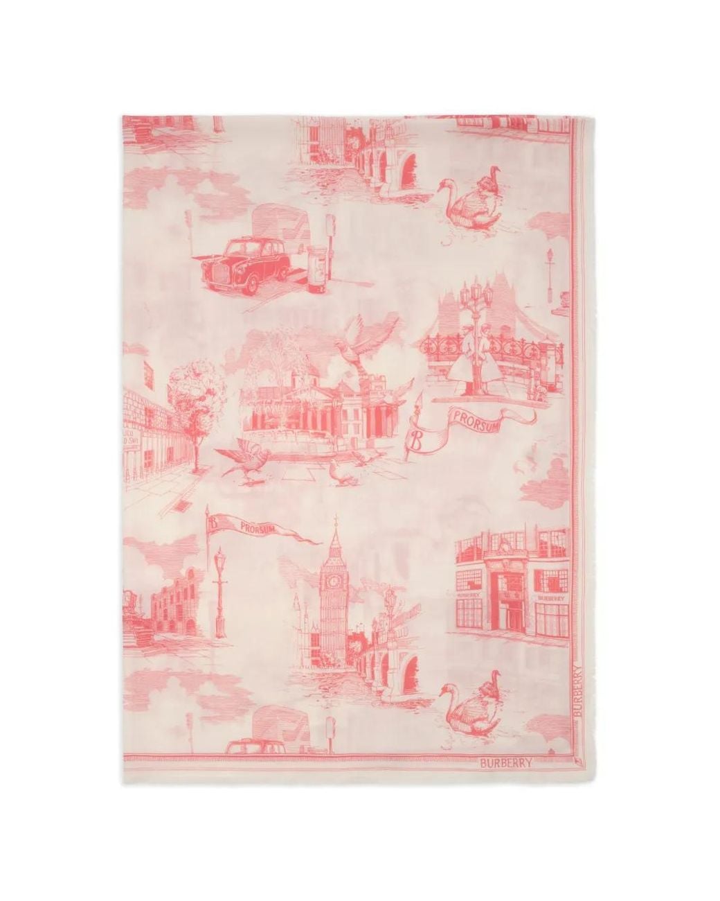 Burberry Pink London Landmarks Wool Silk Scarf