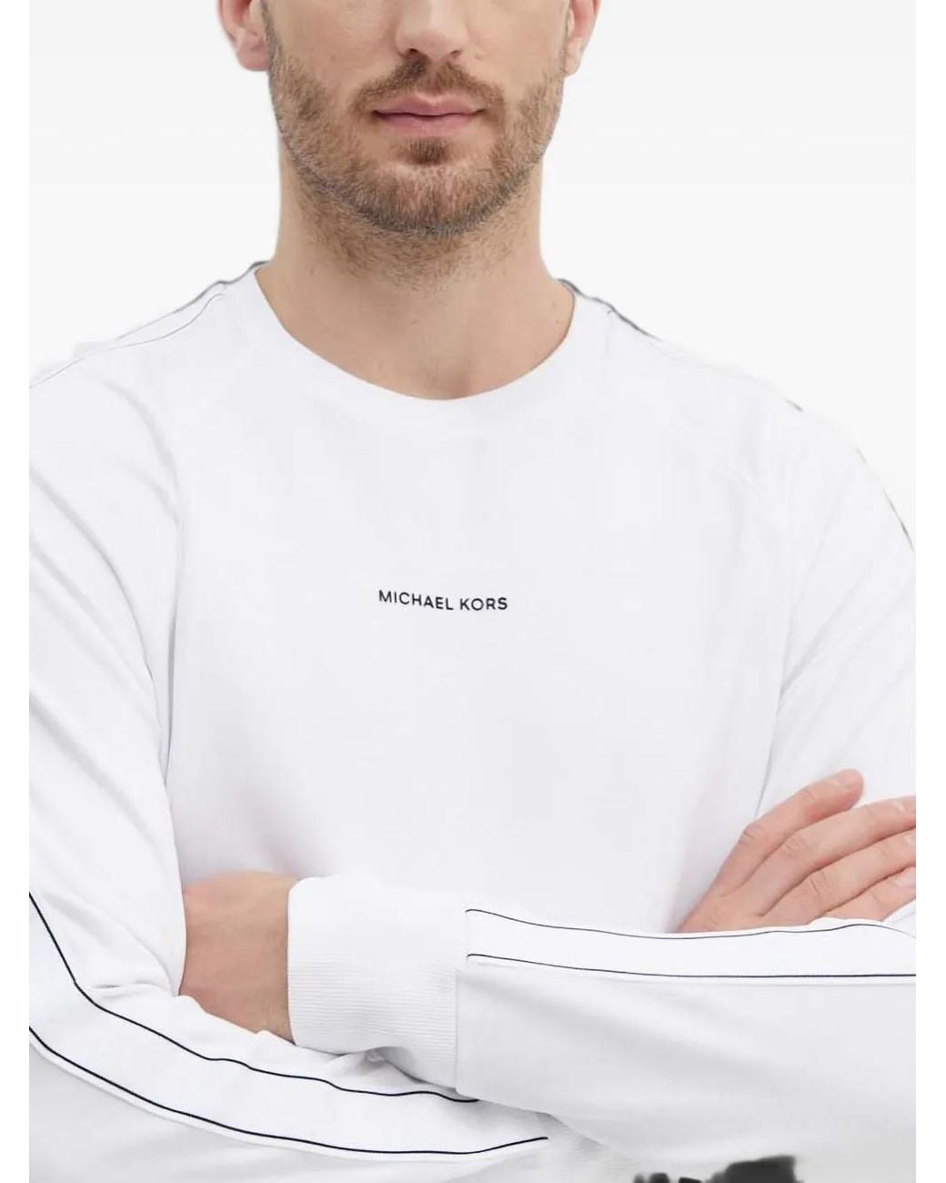 Michael Kors White Logo-Print Side-Stripe Sweatshirt for men