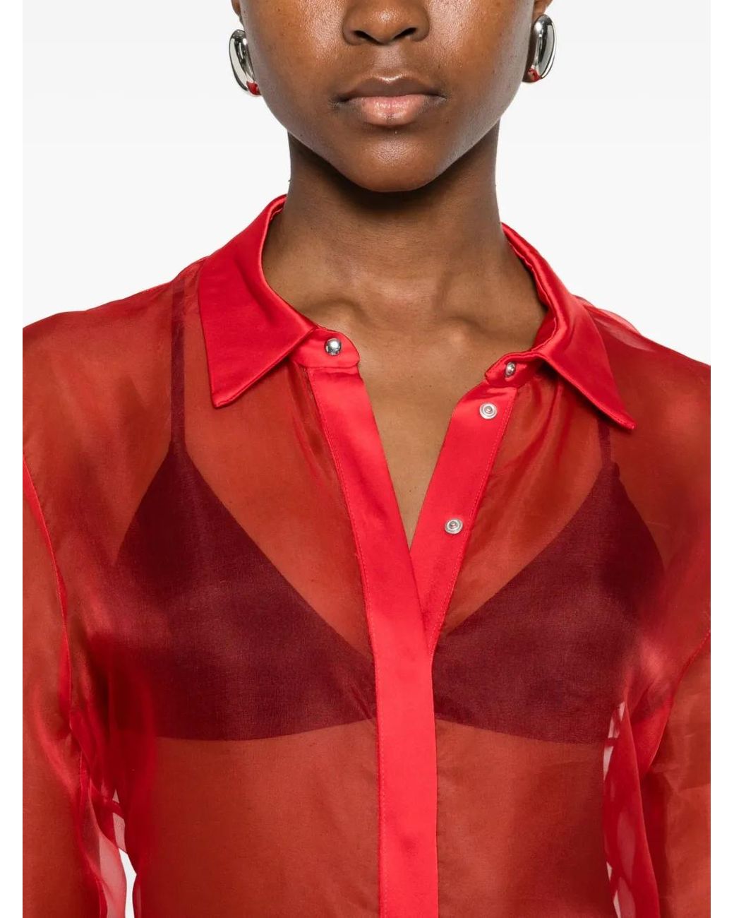 David Koma Red Semi-Sheer Panelled Shirt