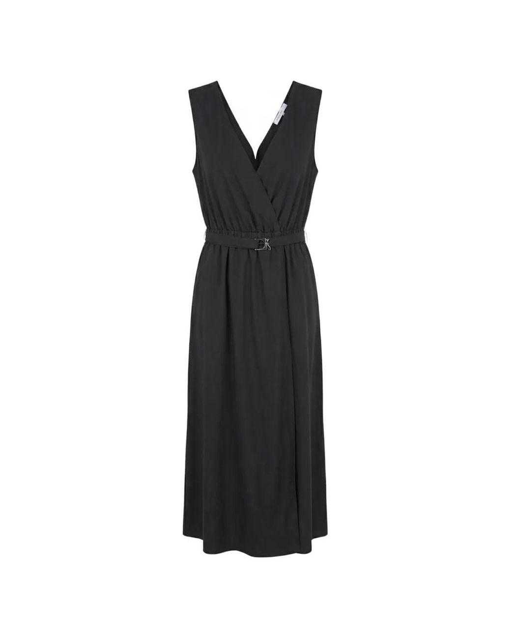 Patrizia Pepe Black Belted Wrap-Design Midi Dress