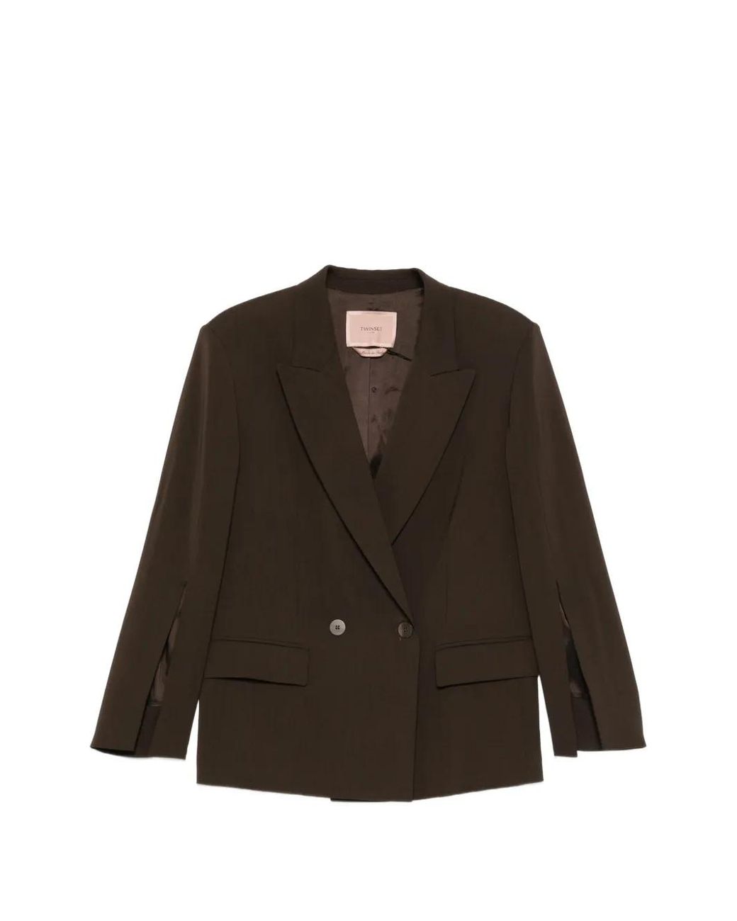 Twinset Brown Split-Sleeve Double-Breasted Blazer