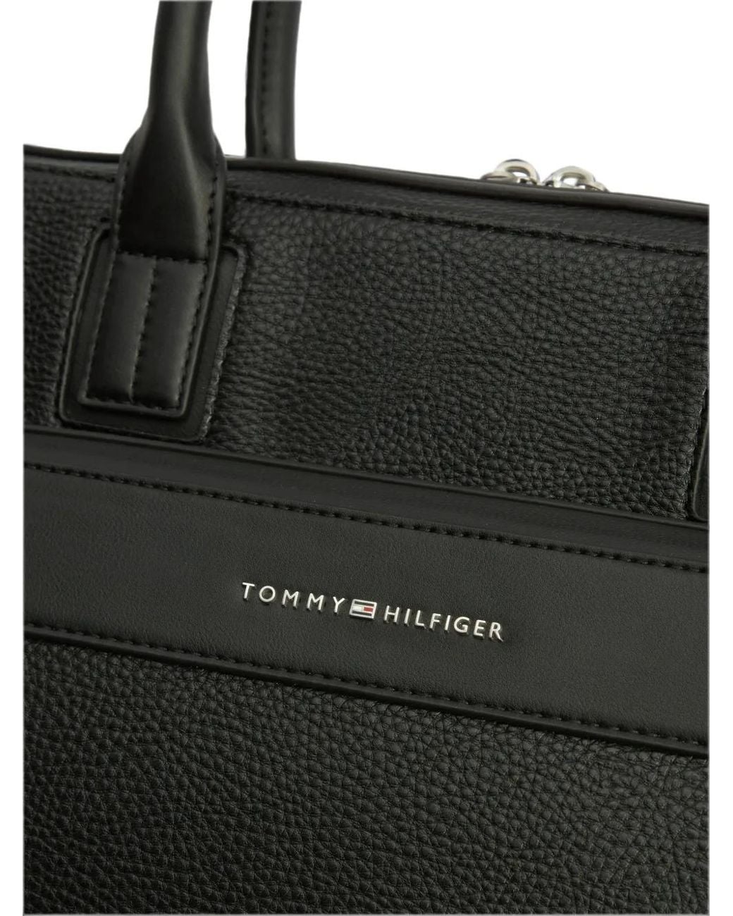 Tommy Hilfiger Black Logo-Plaque Pebbled-Texture Laptop Bag for men