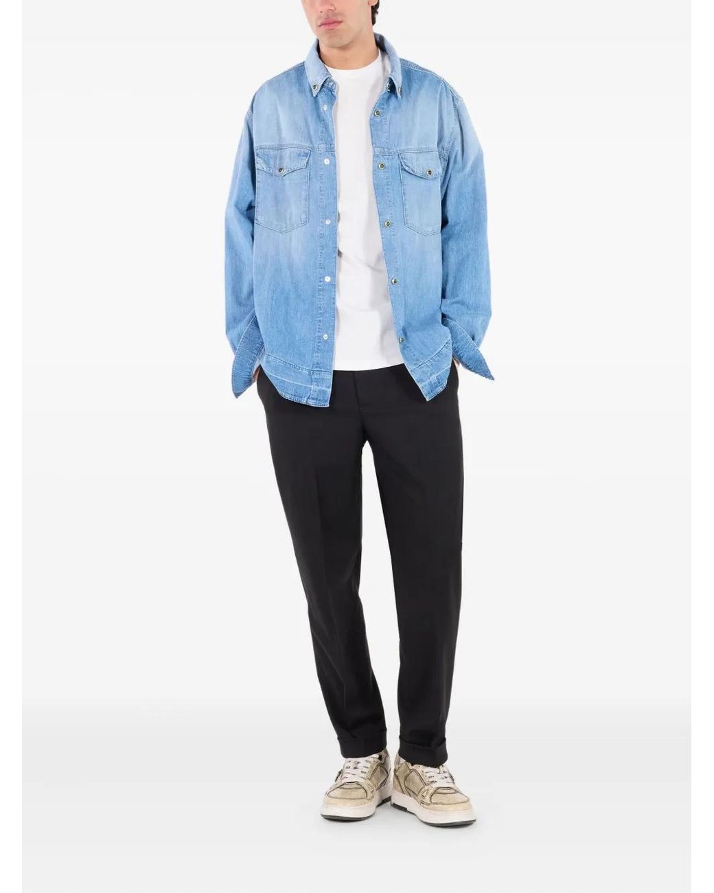 Roberto Cavalli Blue Stud-Button Denim Shirt for men