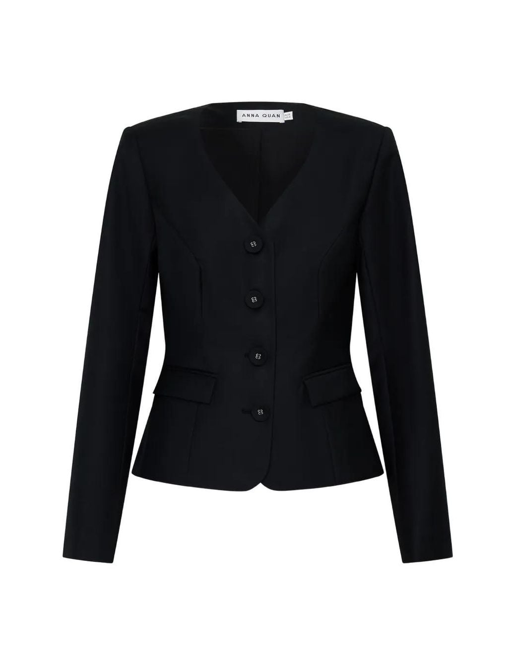 Anna Quan Black Alvar V-Neck Wool Jacket