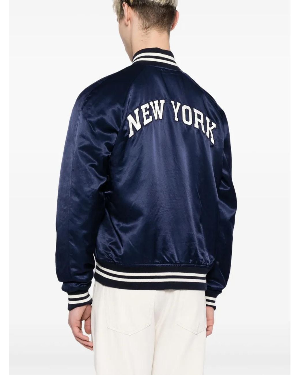 Polo Ralph Lauren Blue Logo-Appliqué Satin Bomber Jacket for men