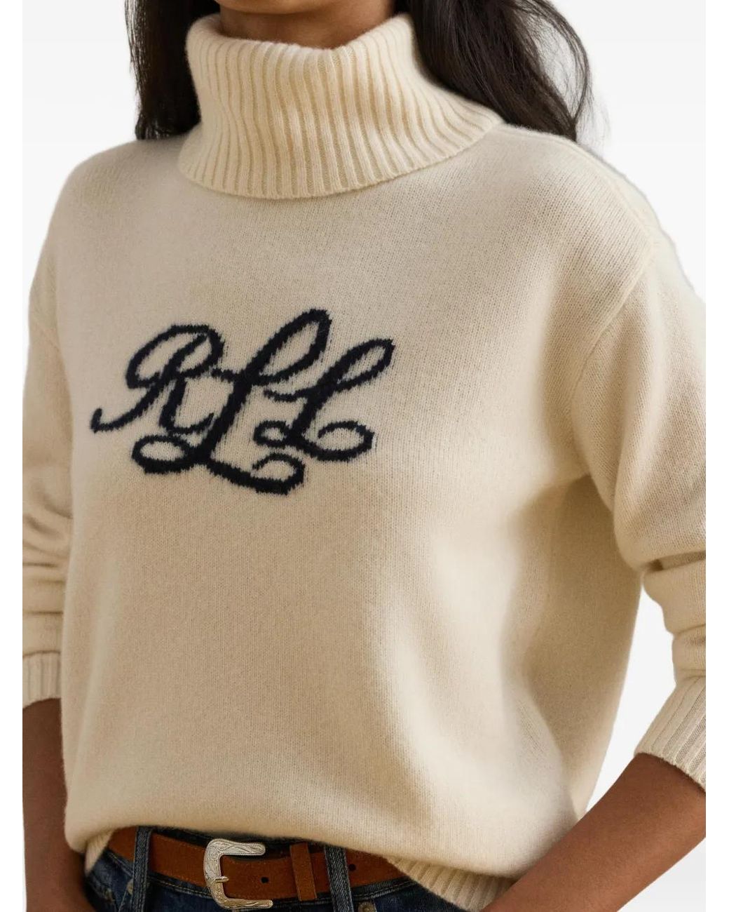 Ralph Lauren White Logo-Intarsia Cashmere Sweater