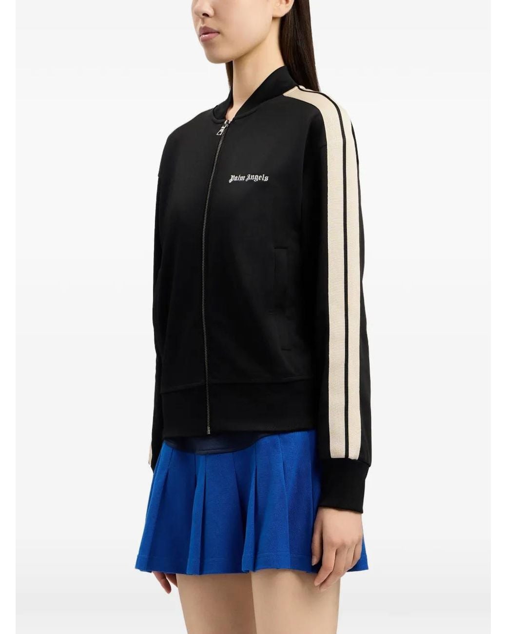 Palm Angels Black Logo Side-Stripe Bomber Jacket