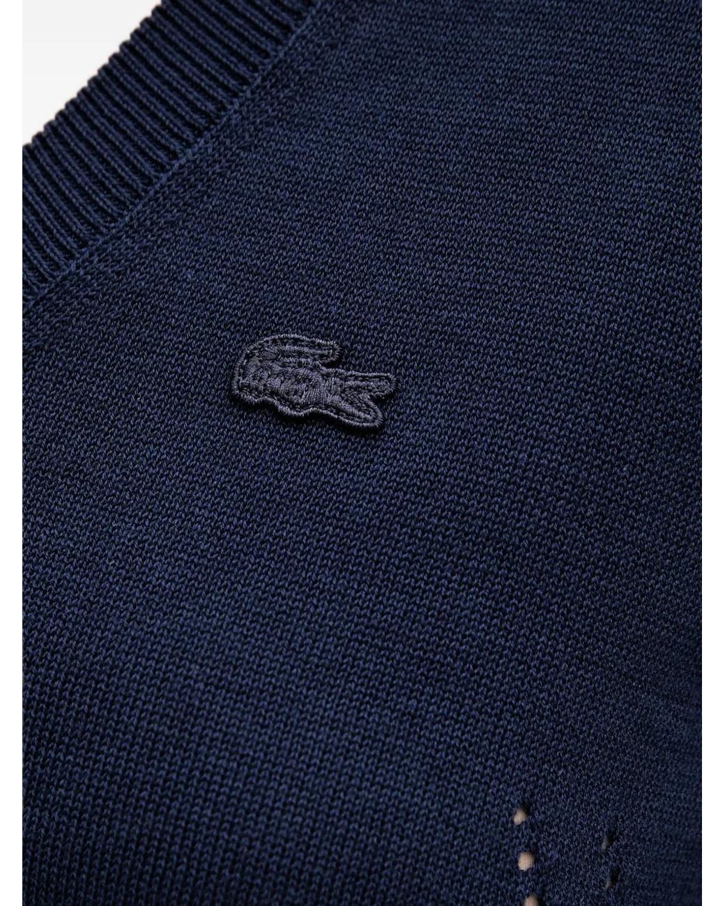 Pull Col-V À Patch Logo Lacoste en coloris Blue