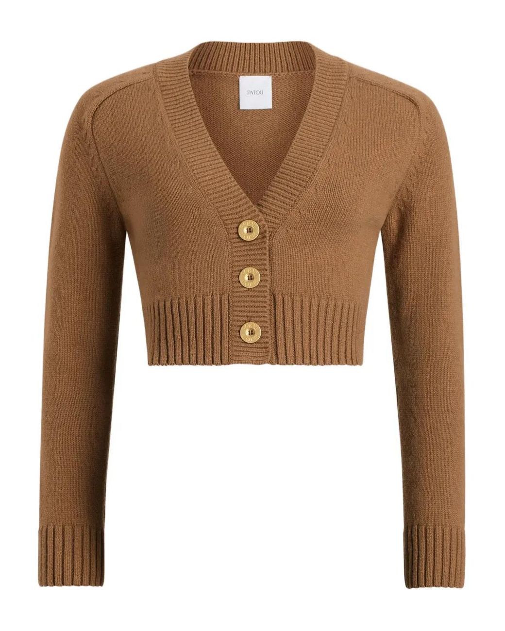 Patou Brown Button-Embellished Elbow-Patch Cardigan