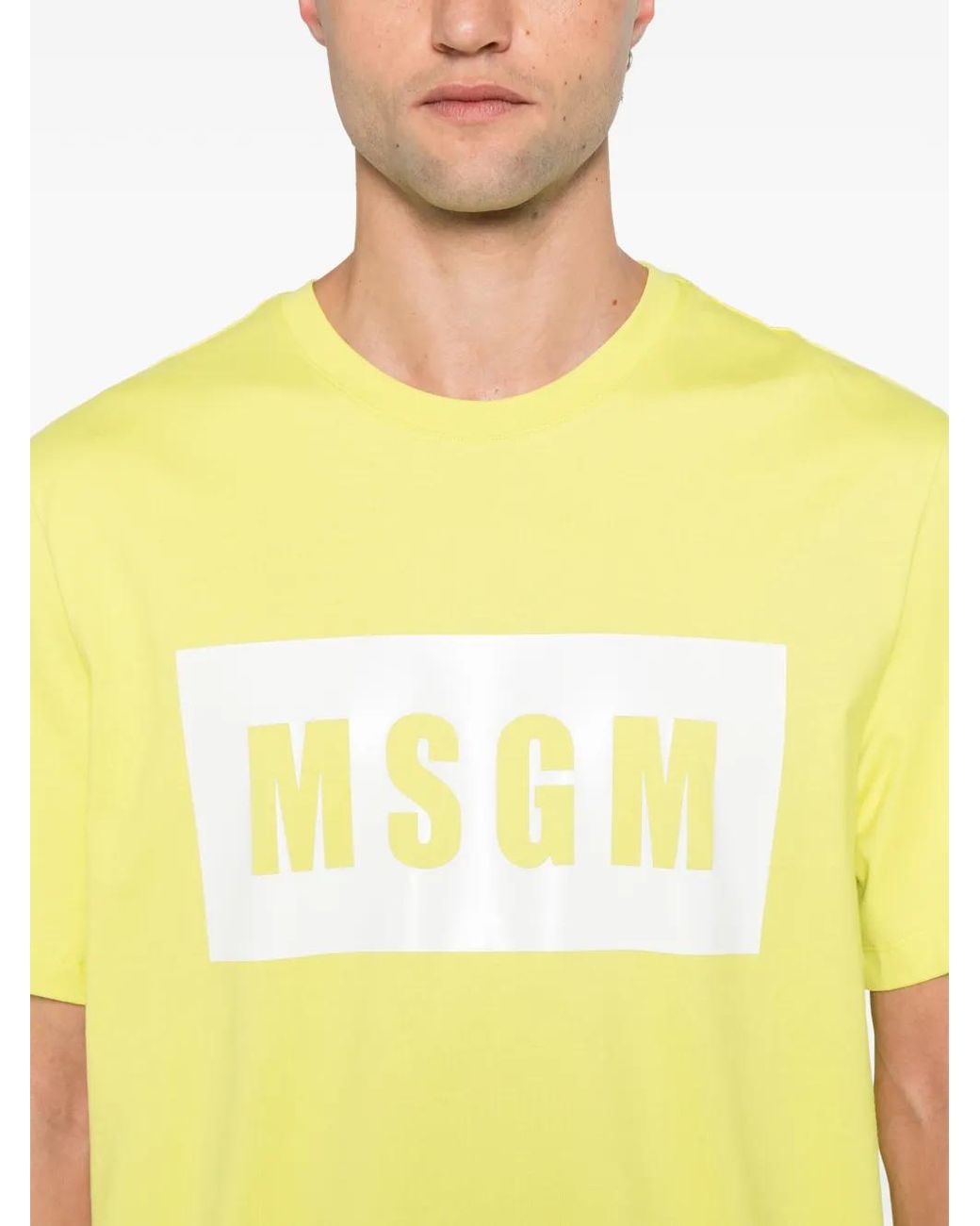 MSGM Yellow Logo-Print T-Shirt for men