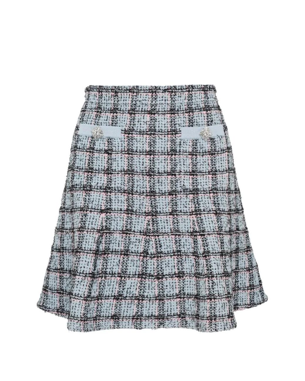 Self-Portrait White Check Knit Mini Skirt