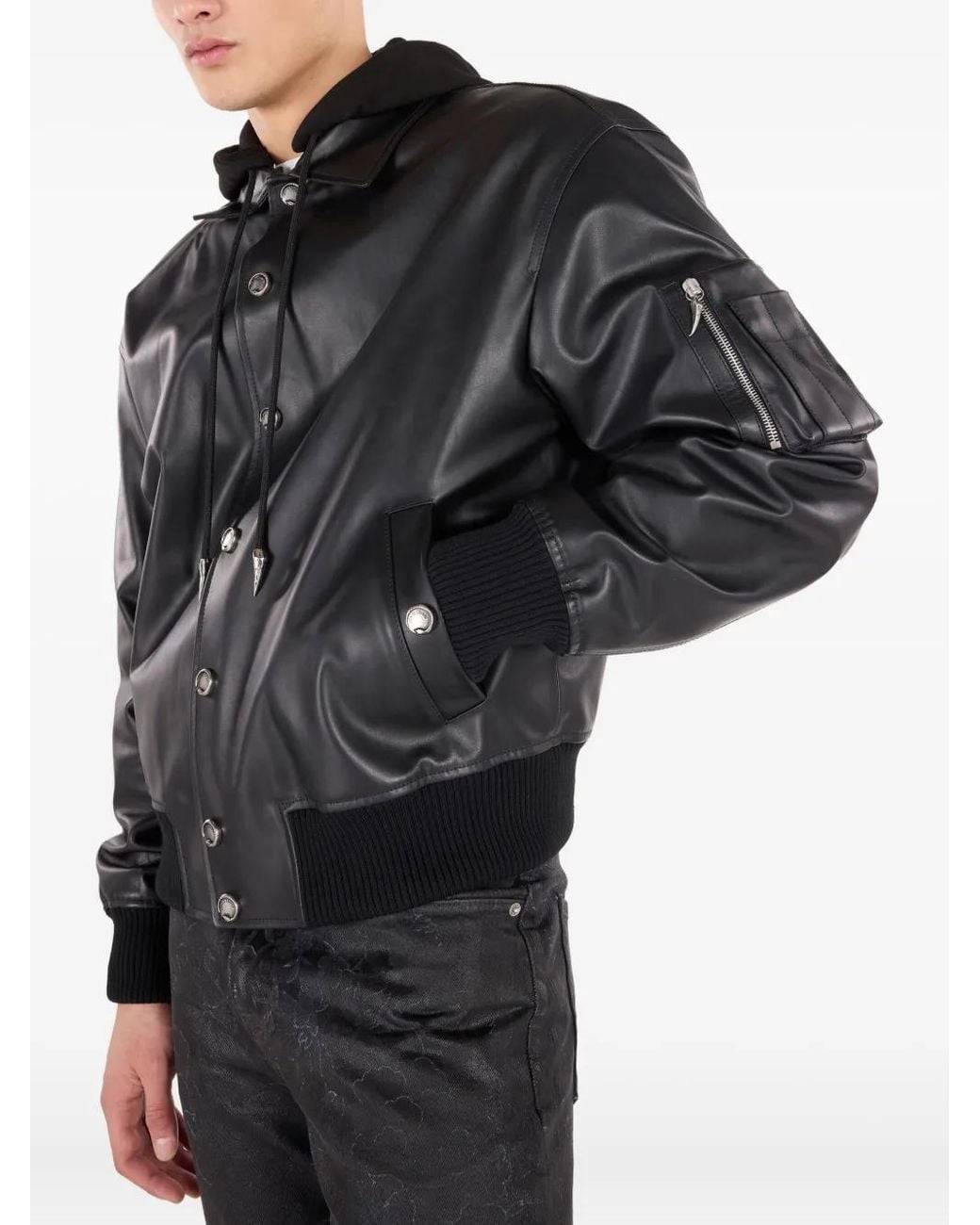 Roberto Cavalli Black Leather Bomber Jacket for men